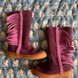 Livie & Luca Suede Fringe Boots NEW size 4 Burgundy & Pink Boots